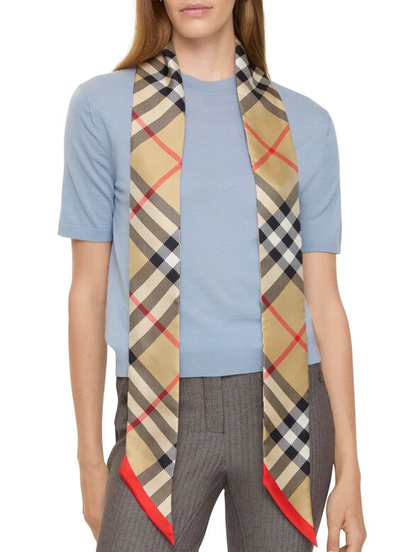 Skinny Check Silk Scarf, , hi-res