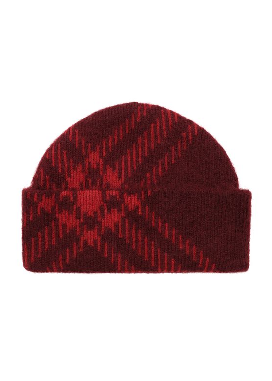 Check Mohair Wool Blend Beanie, , hi-res