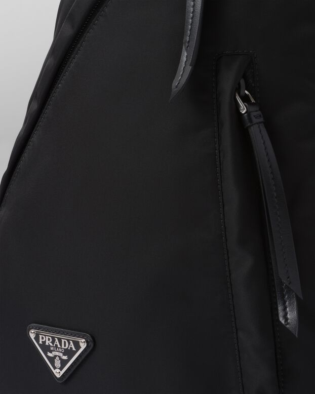 Re-Nylon and leather backpack, , hi-res