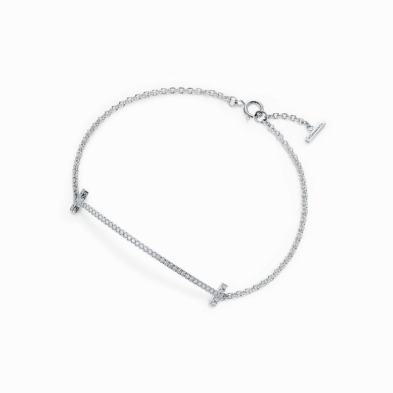 Tiffany T Smile Bracelet in White Gold with Diamonds - Size Large, , hi-res