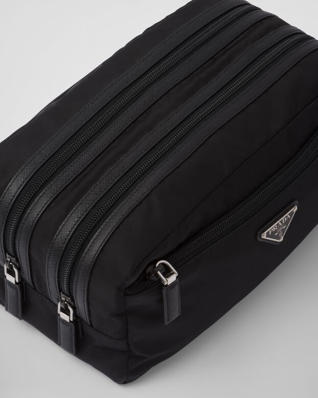 Re-Nylon and Saffiano leather travel pouch, , hi-res