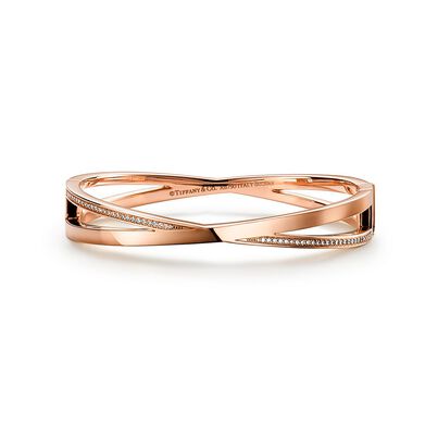 Atlas® X Narrow Hinged Bangle in Rose Gold with Diamonds