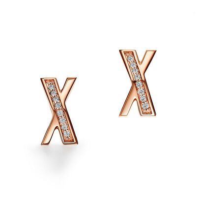 Atlas&reg; X Earrings in Rose Gold with Diamonds, , hi-res
