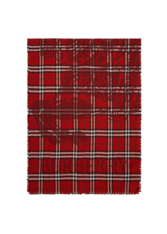 Wide EKD Check Wool Silk Scarf, , hi-res