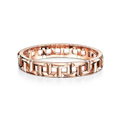 Atlas x Closed Wide Hinged Bangle Bracelet in Rose Gold with Diamonds, Size: Large