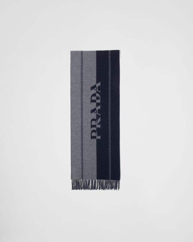 Small wool scarf with jacquard logo, , hi-res