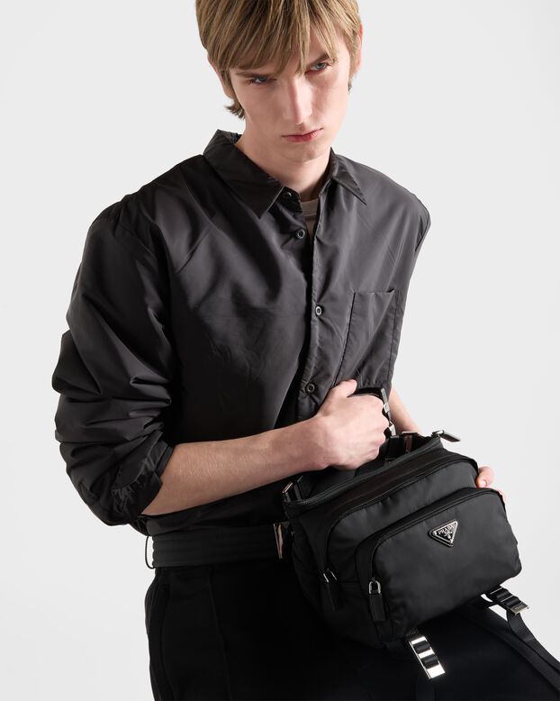 Re-Nylon and leather shoulder bag, , hi-res