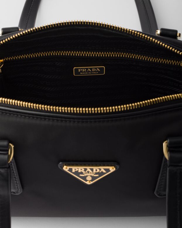 Re-Nylon and leather medium top-handle bag with padlock, , hi-res