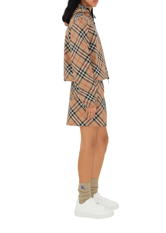 Cropped Reversible Check Hooded Jacket, , hi-res