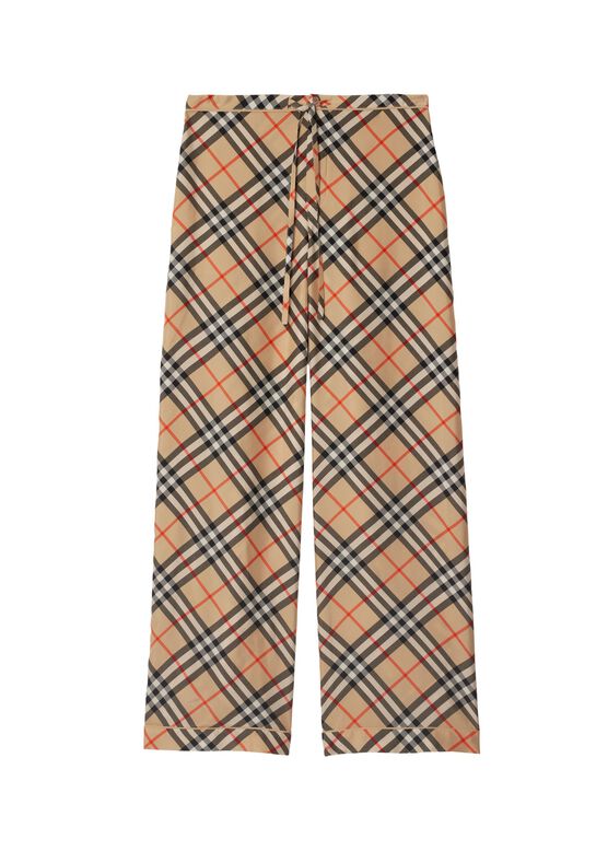Check Silk Pyjama Trousers, , hi-res