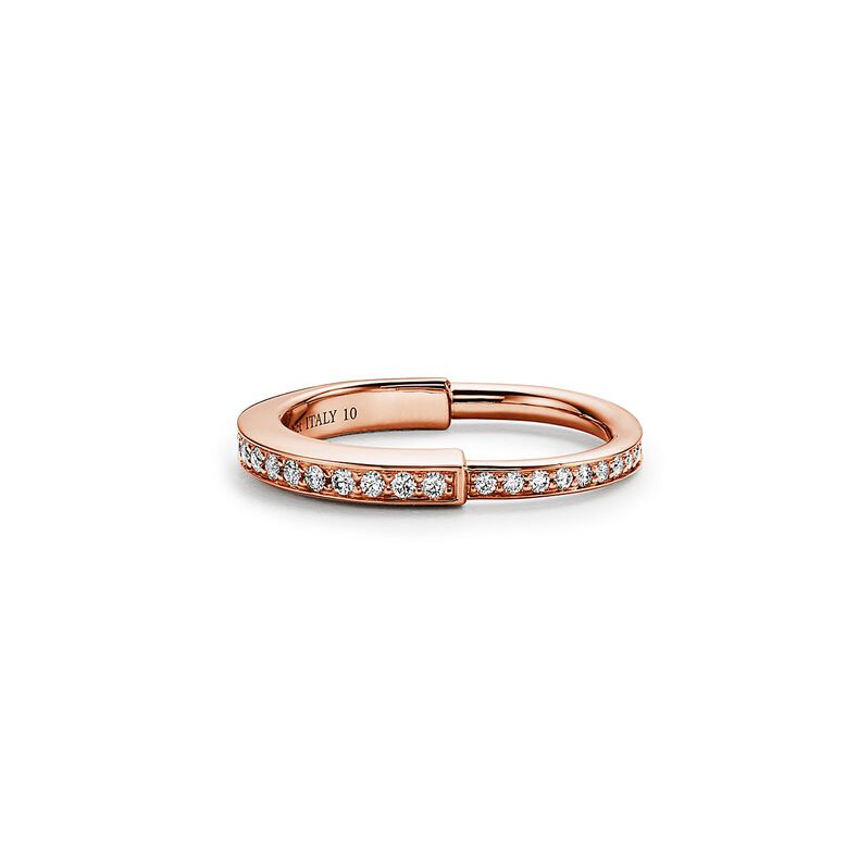 Tiffany Lock Ring in Rose Gold with Pav&eacute; Diamonds - Size 6 1/2, , hi-res