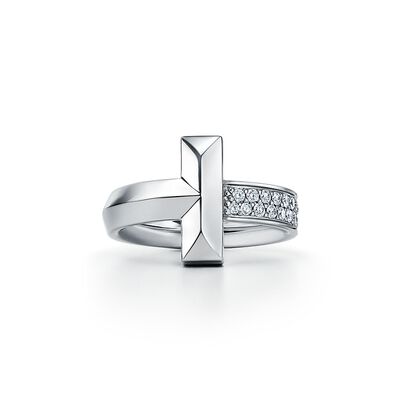 Tiffany T T1 Ring in White Gold with Diamonds, 4.5 mm Wide - Size 6