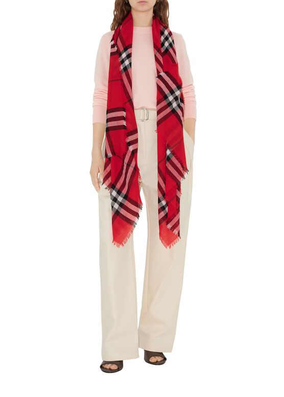 Wide Check Wool Scarf, , hi-res