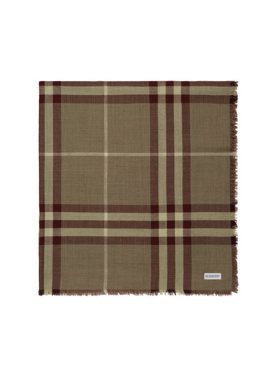 Wide Reversible Check Wool Silk Scarf, , hi-res