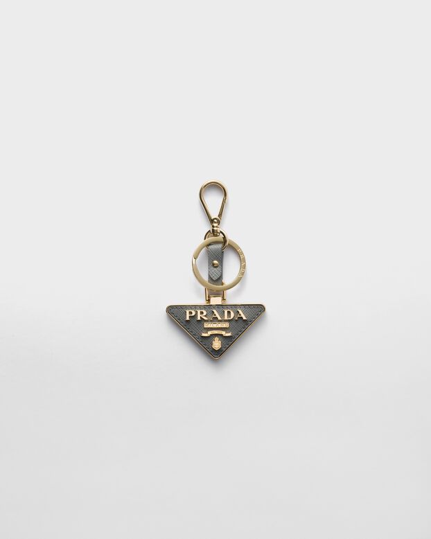 Saffiano leather and metal keychain, , hi-res