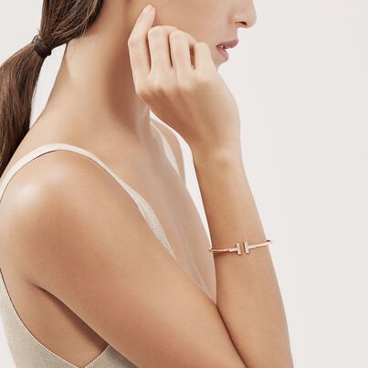 Tiffany T Wire Bracelet in Rose Gold with Diamonds, , hi-res