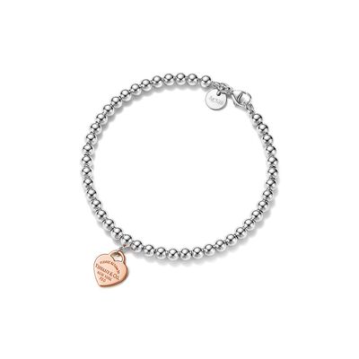 Return to Tiffany® Heart Tag Bead Bracelet in Silver and Rose Gold, 4 mm