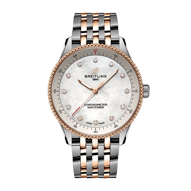 Navitimer 32mm Ladies Watch White Mother Of Pearl Stainless Steel and 18k Red Gold, , hi-res