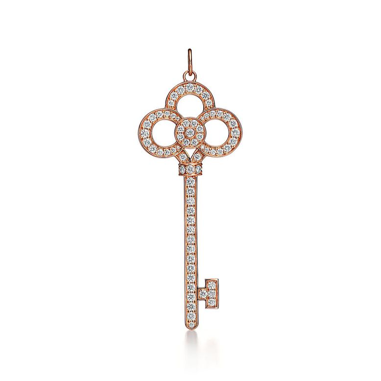 Tiffany Keys crown key in 18k rose gold with pav&eacute; diamonds., , hi-res