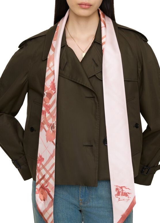Skinny Watercolour Check Silk Scarf, , hi-res