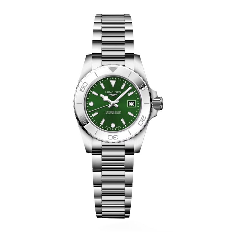 Hydroconquest 30mm Quartz Ladies Watch Green Dial Stainless Steel Bracelet, , hi-res