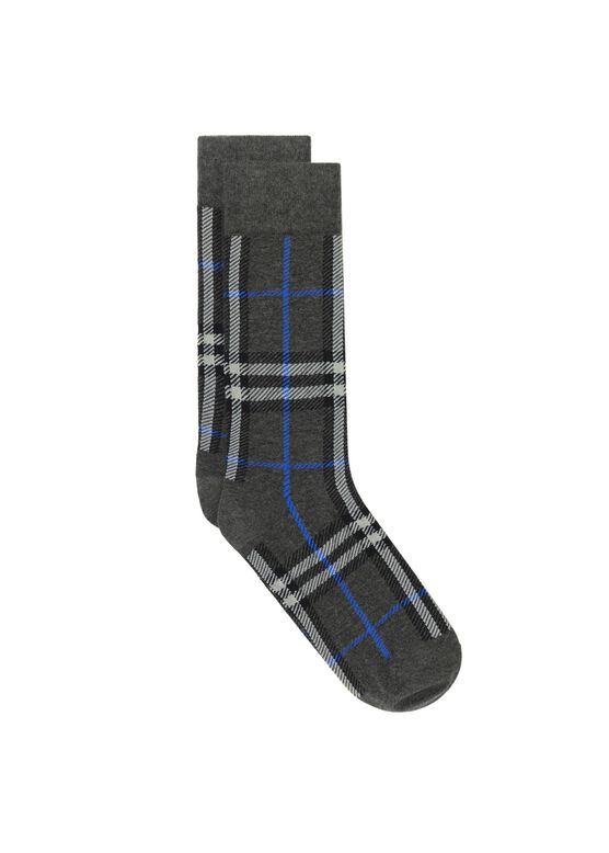 Check Cotton Cashmere Blend Socks, , hi-res