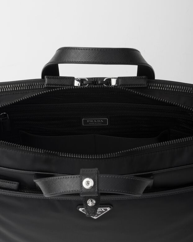 Re-Nylon and Saffiano leather briefcase, , hi-res