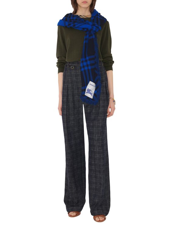 Wide Check Wool Silk Scarf, , hi-res