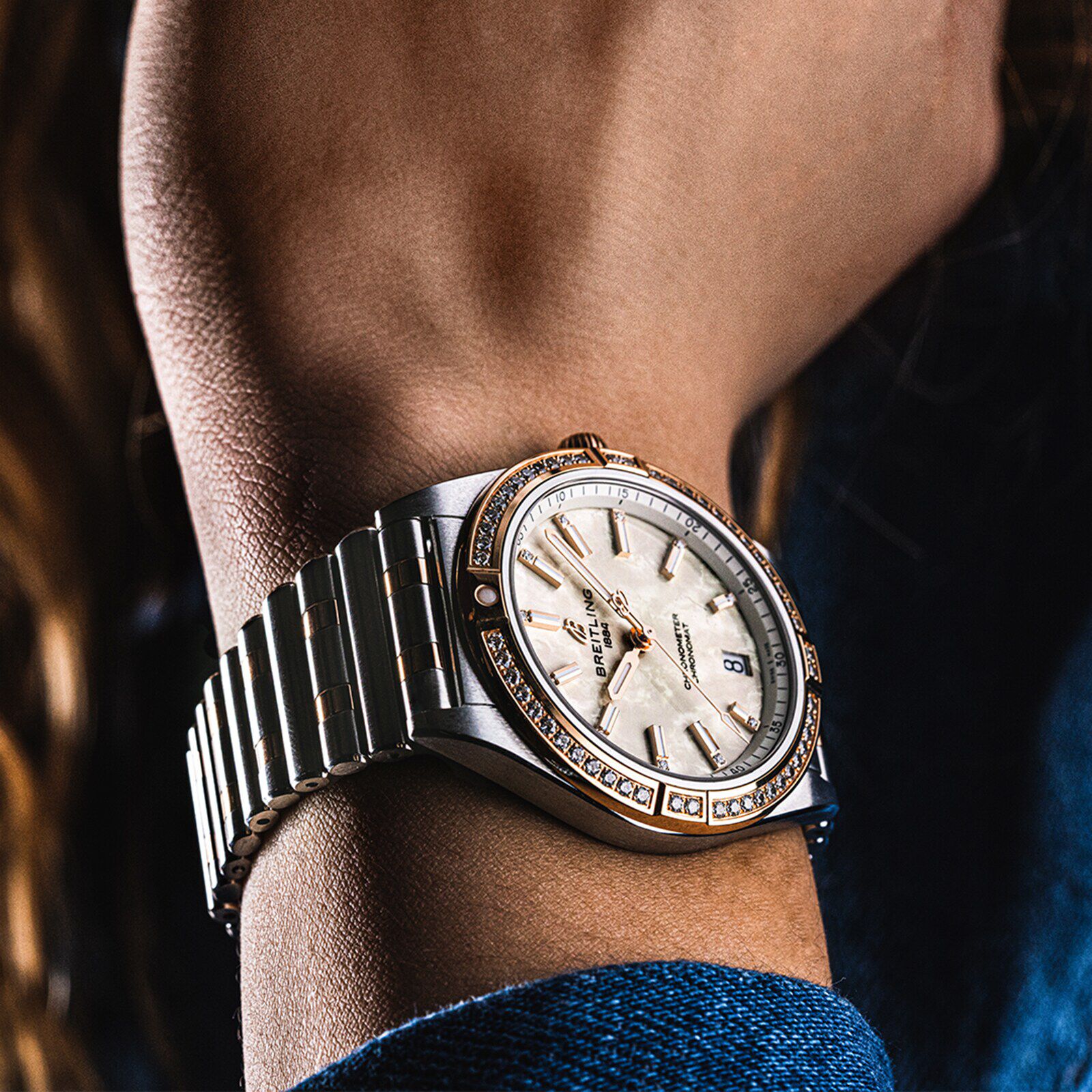 Breitling Chronomat Automatic 36 Stainless Steel 18k Red Gold Gem set Mother of Pearl Watch Fine Watches Heathrow Reserve Collect