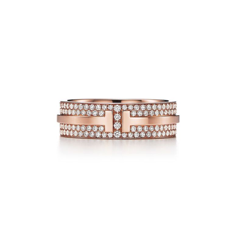 Tiffany T Wide Pav&eacute; Diamond Ring in Rose Gold - Size 7, , hi-res