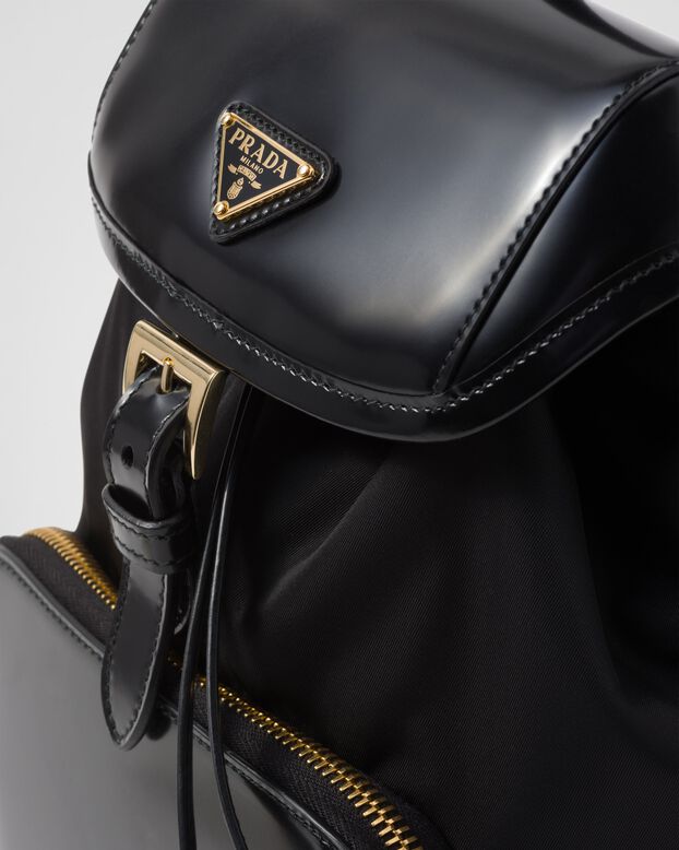 Medium Re-Nylon and brushed leather backpack, , hi-res
