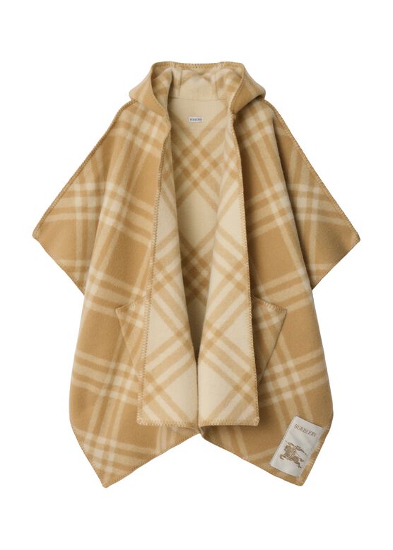 Reversible Check Wool Cape, , hi-res