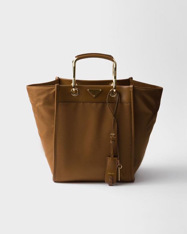 Medium Re-Nylon and leather tote bag, , hi-res