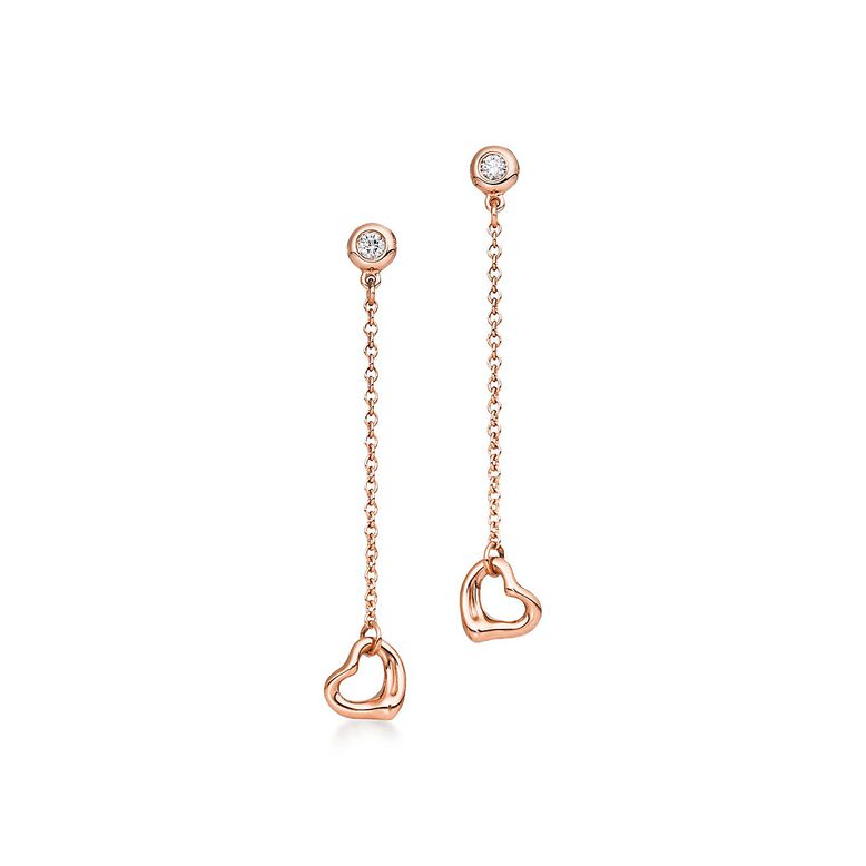 Elsa Peretti&reg; Diamonds by the Yard&reg; Open Heart earrings in 18k rose gold., , hi-res