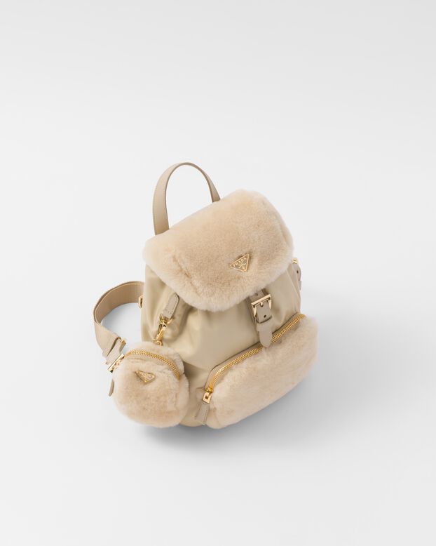 Re-Nylon and shearling backpack, , hi-res