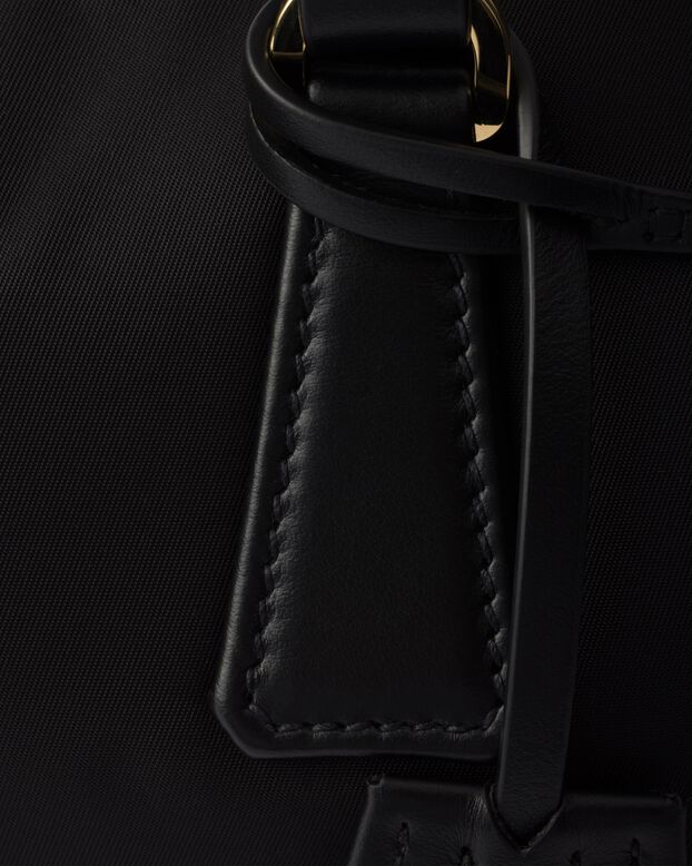 Re-Nylon and leather medium top-handle bag with padlock, , hi-res