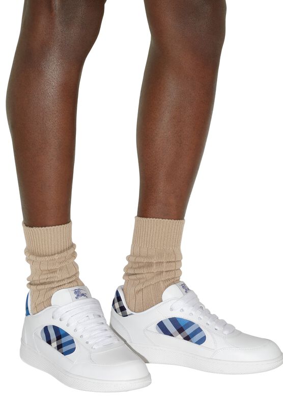 Leather and Check Terrace Sneakers​, , hi-res