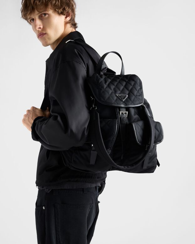 Re-Nylon and leather backpack, , hi-res