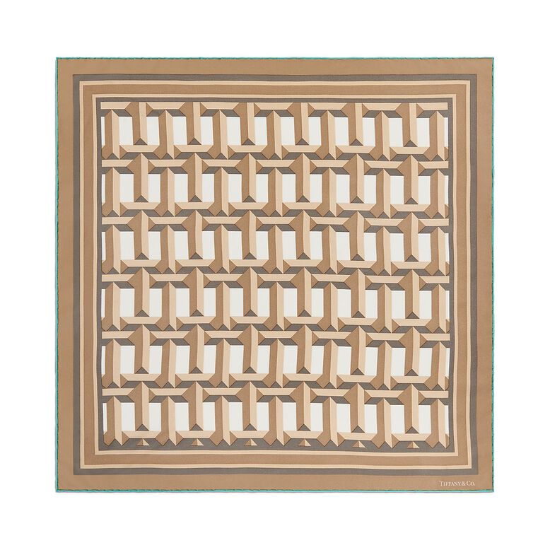 Tiffany T True Square Scarf in Camel Brown Silk, , hi-res