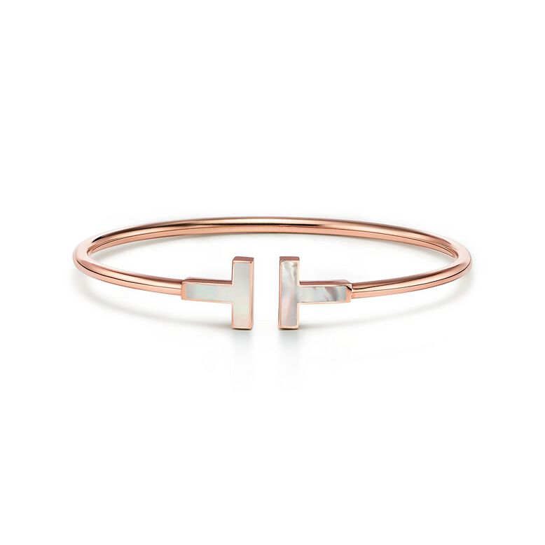 Tiffany T Wire Bracelet in Rose Gold with Mother-of-pearl - Size Large, , hi-res