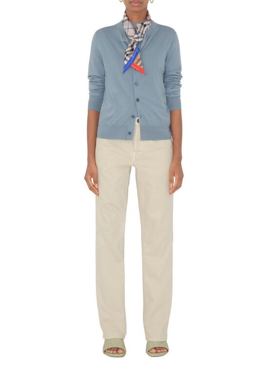 Skinny Contrast Check Silk Scarf, , hi-res