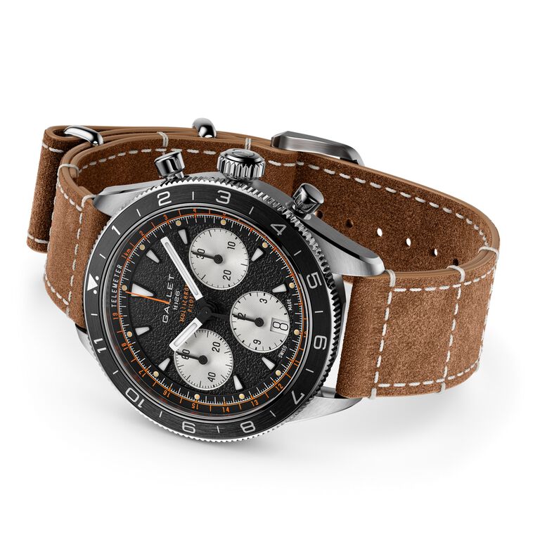 Multichron Pilot Chronograph Automatic 42mm Unisex Watch Black Dial Leather, , hi-res