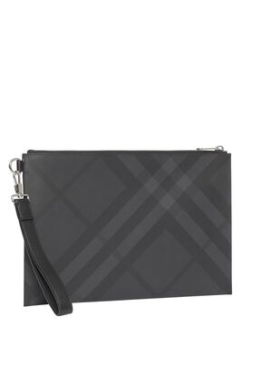 London Check and Leather Zip Pouch, , hi-res