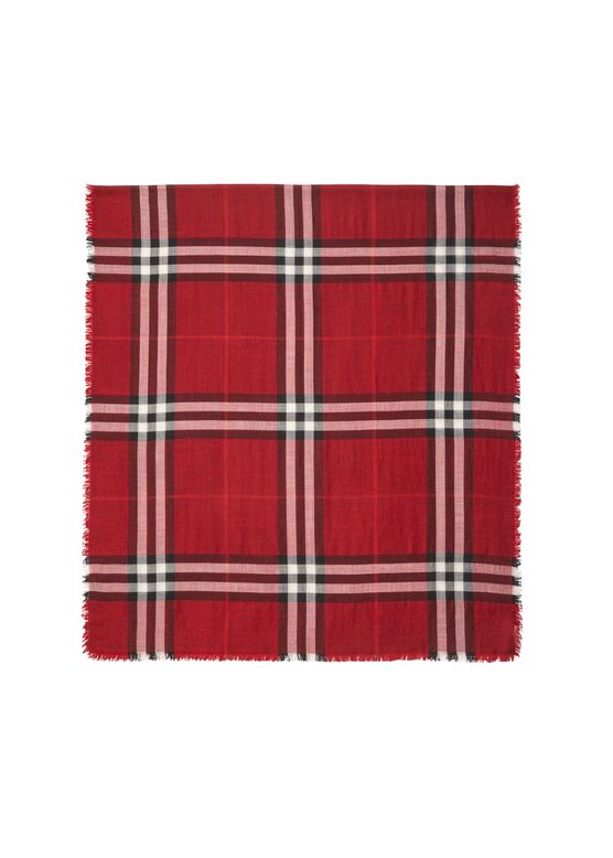 Reversible Check Wool Silk Scarf, , hi-res