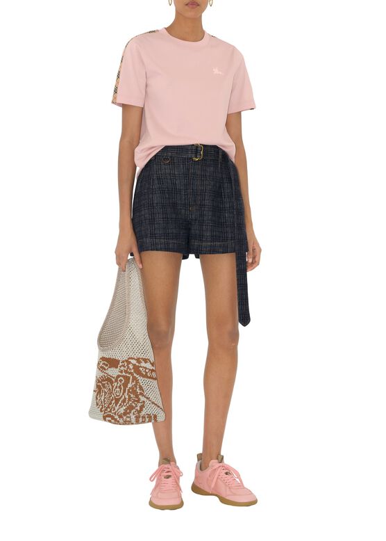 Check Trim Cotton T-shirt, , hi-res