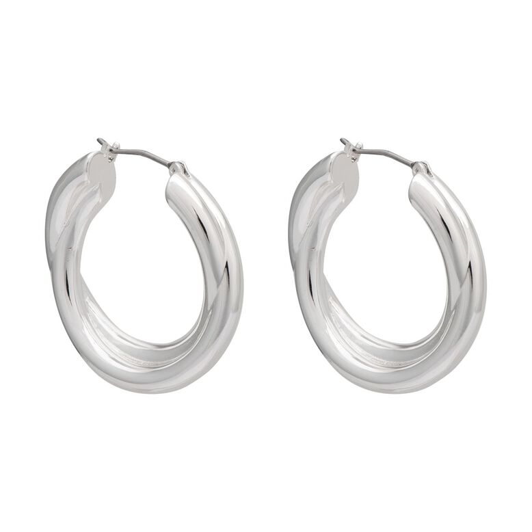 Chunky Cross Over Hoop Earrings, , hi-res