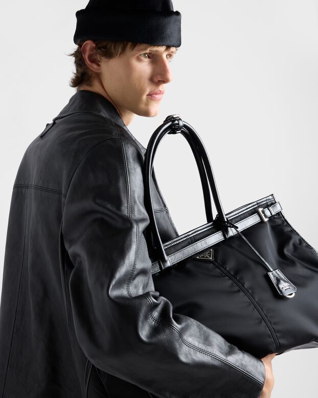 Prada Bonnie Re-Nylon and leather tote bag, , hi-res