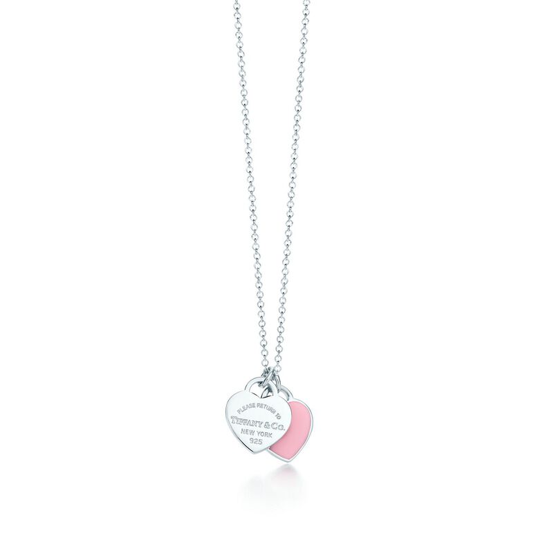 Return to Tiffany&trade; Pink Double Heart Tag Pendant in Silver, Mini, , hi-res