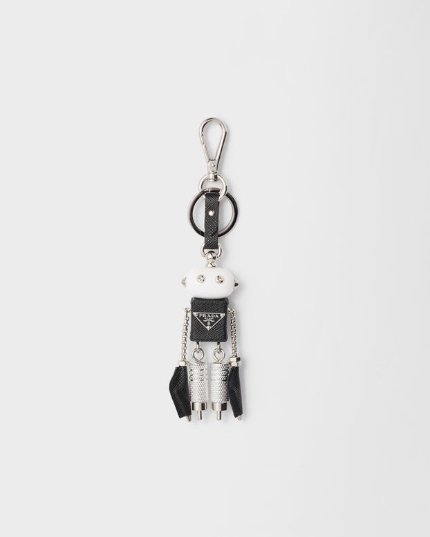 Robot Saffiano leather keychain charm, , hi-res