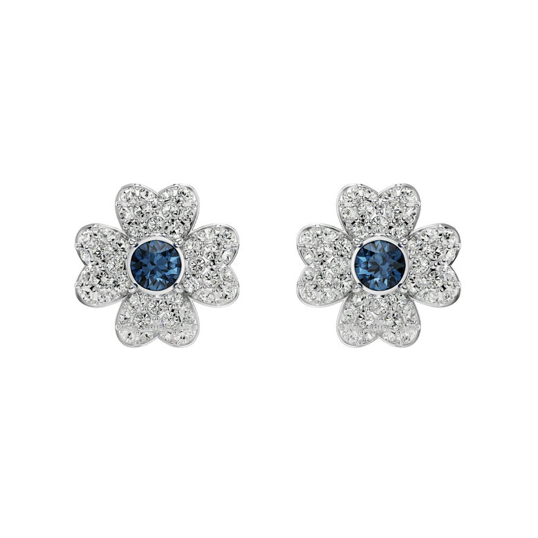Symbolica Stud Clover Blue Rhodium Earrings - SS Box, , hi-res